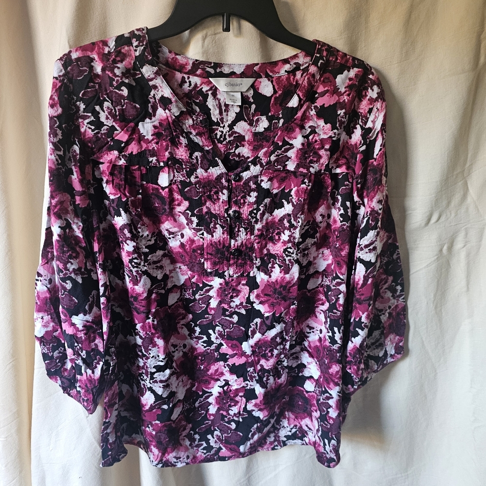 CJ Banks Purple Pink Floral Blouse